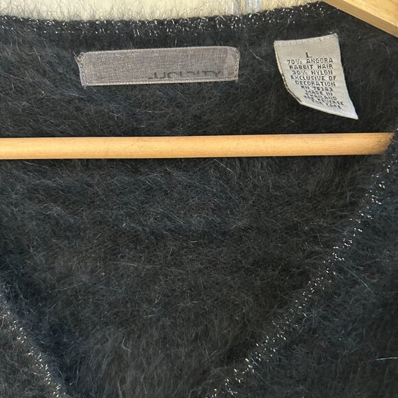 Lucidity Cardigan Sweater Black Bead Button Down Women's Angora Rabbit SZ L - Picture 5 of 7